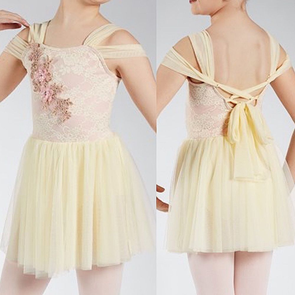 Weissman Dance costume mesh ivory white pink lace dress Halo 12754 Child SC 6